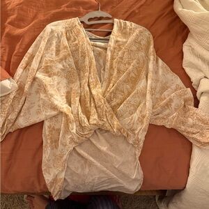 Petal & Pup Floral Wrap Blouse in Cream and Tan